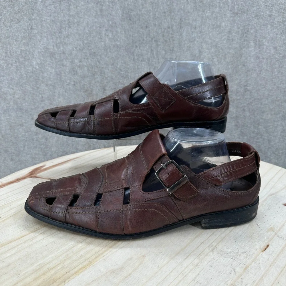 Stacy Adams Fisherman Sandals Mens 11.5M Brown Leather Woven Buckle 24727-221
